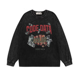 Men Long Sleeve Shirt Skull Washed Long Sleeve T-shirt Men and Women Retro