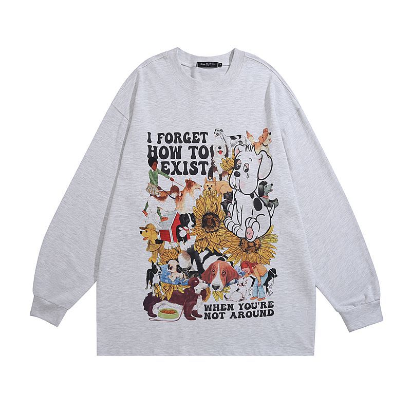 Men Long Sleeve Shirt Printed Long Sleeve Bottoming T-shirt Men and Women Retro