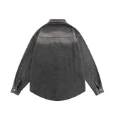 Men Long Sleeve T Shirt Washed and Worn Denim Shirt Jacket Spring and Autumn Men's Embroidery Loose Long Sleeve Shirt