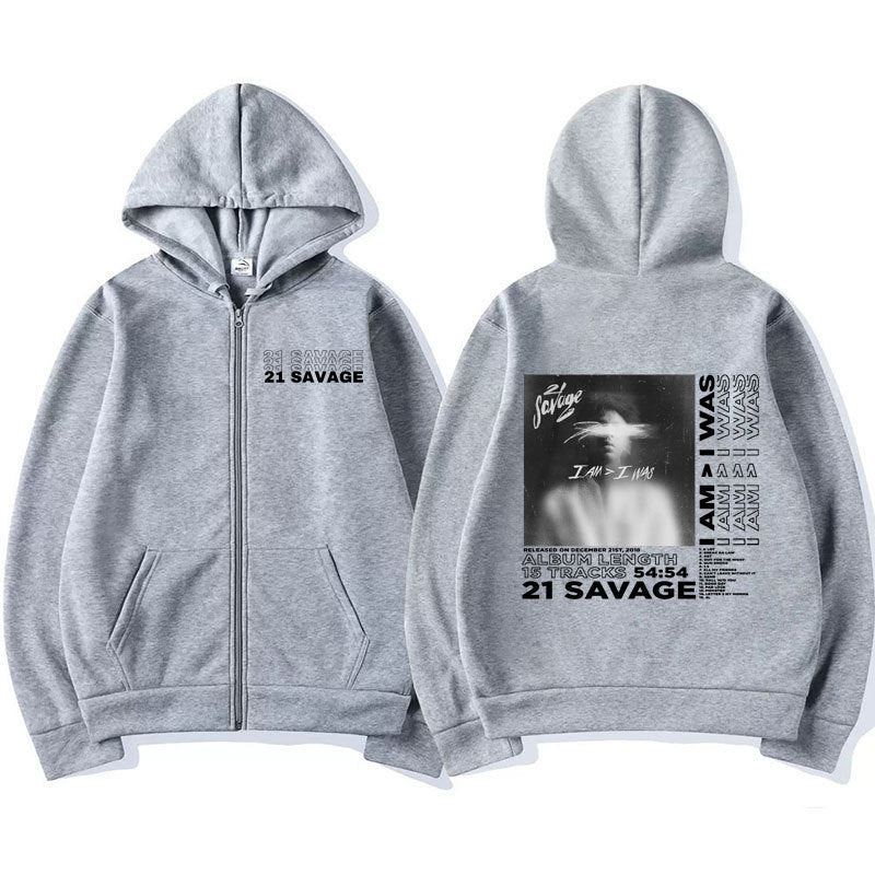 Rapper 21 Savage I Am I Was Album Cover Zipper Sweatshir