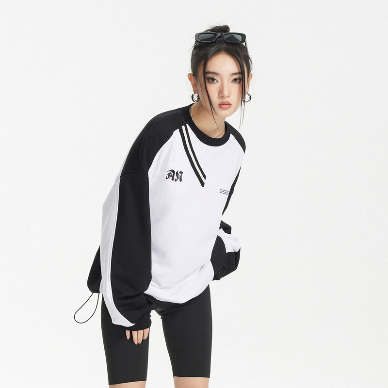 Unisex Hoodie Sweater round Neck Preppy Style Top Loose Retro Sports