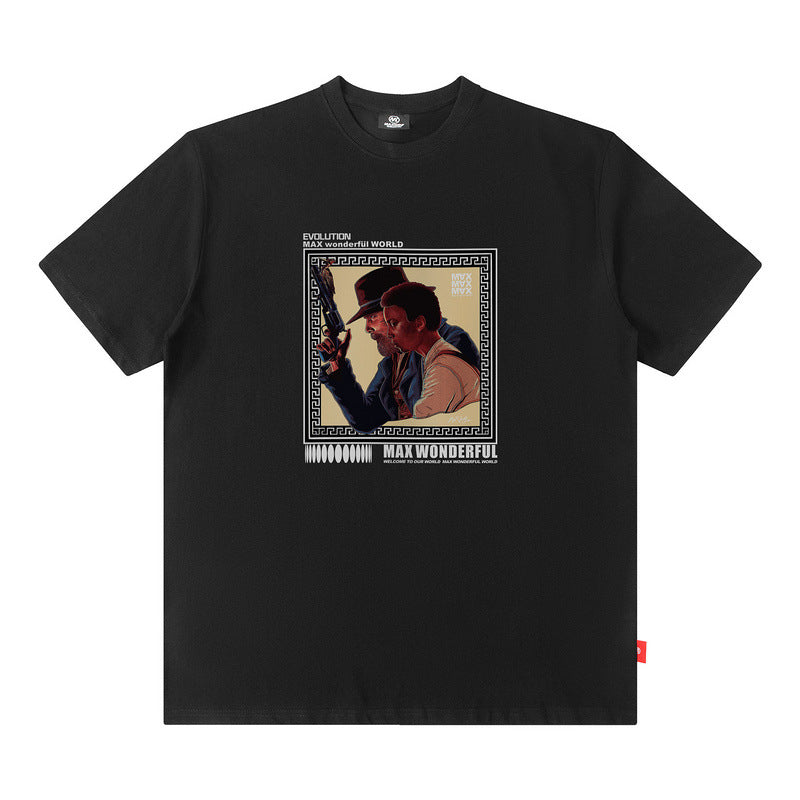 Men T Shirt Vintage Print Short Sleeves T-shirt Men and Women Vibe Style Loose