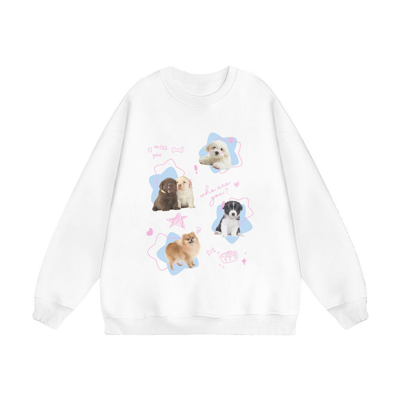 Men Hoodie Puppy Printed Crew Neck Sweatshirt Men