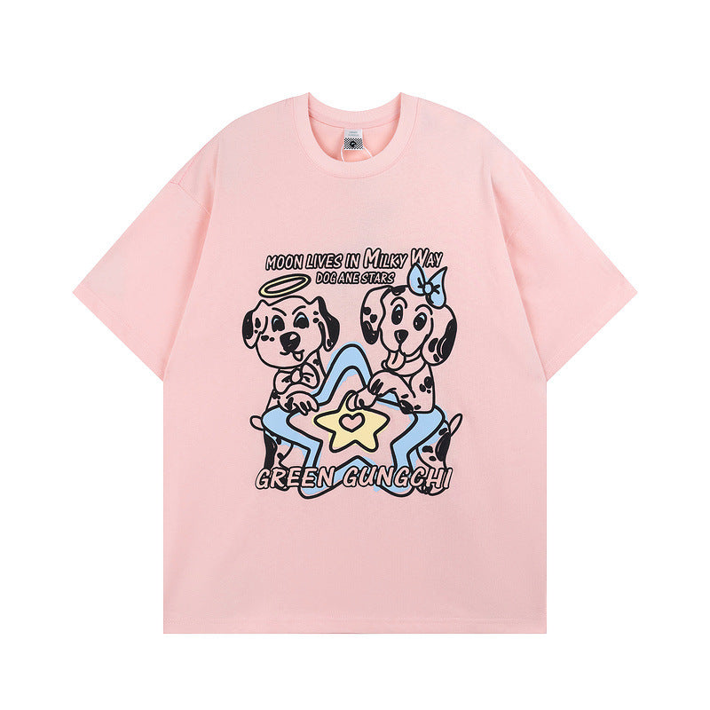 Men T Shirt Funny Cartoon Printed Short-Sleeved T-shirt Men and Women Hip Hop Loose All-Matching