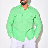 Men's Shirt Cotton Cardigan Front Pocket