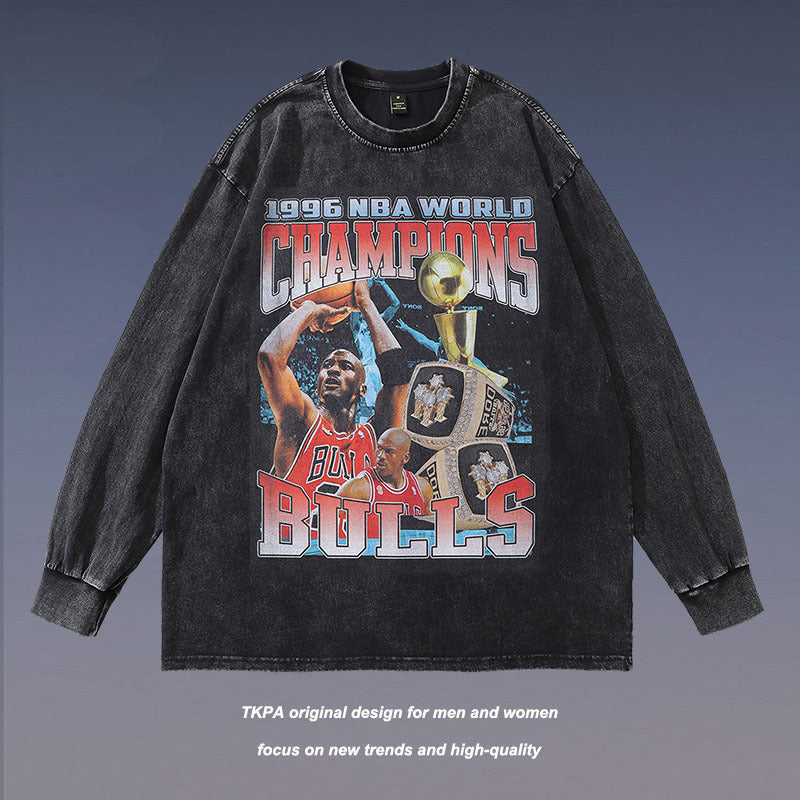 Men Long Sleeve Shirt Vintage Washed Vintage Long Sleeve T-shirt for Men and Women