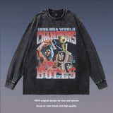 Men Long Sleeve Shirt Vintage Washed Vintage Long Sleeve T-shirt for Men and Women