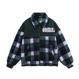 Men Cotton Mixed Jacket Coat Color-Contrast Check Coat Men's Clothing Autumn and Winter Warm-Keeping Cotton Clothing