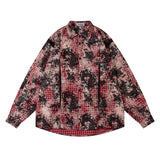 Men Long Sleeved T Shirt Distressed Plaid Shirt Men's High Street Stitching Loose Lapels Long Sleeve Shirt Coat Autumn and Winter