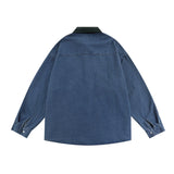 Men Long Sleeve T Shirt Vintage Cartoon Embroidered Denim Long Sleeve Shirt Men's Loose Lapels Shirt