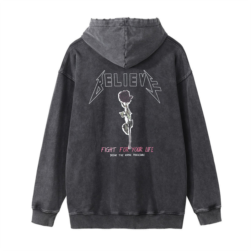 Men Hoodie Hooded Sweater Men's Hip Hop Ins American Style Loose Distressed
