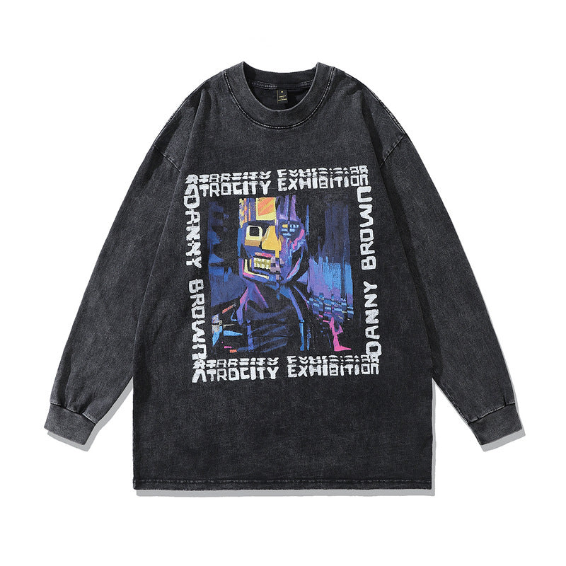 Men Long Sleeve Shirt Fashion Brand Washed and Worn Long Sleeve T-shirt Men and Women Couple Hip Hop