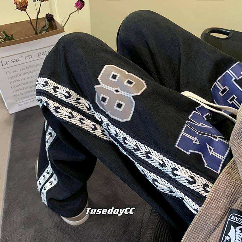 Men Sweatpants Retro Pants Men's Autumn All-Match Sweatpants Loose Straight Casual
