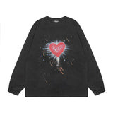Men Long Sleeve Shirt Vintage Graffiti Printing Washed Long Sleeve Bottoming T-shirt for Men and Women