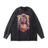 Men Long Sleeve Shirt Printed Vintage Long Sleeve T-shirt Men and Women Washed and Worn
