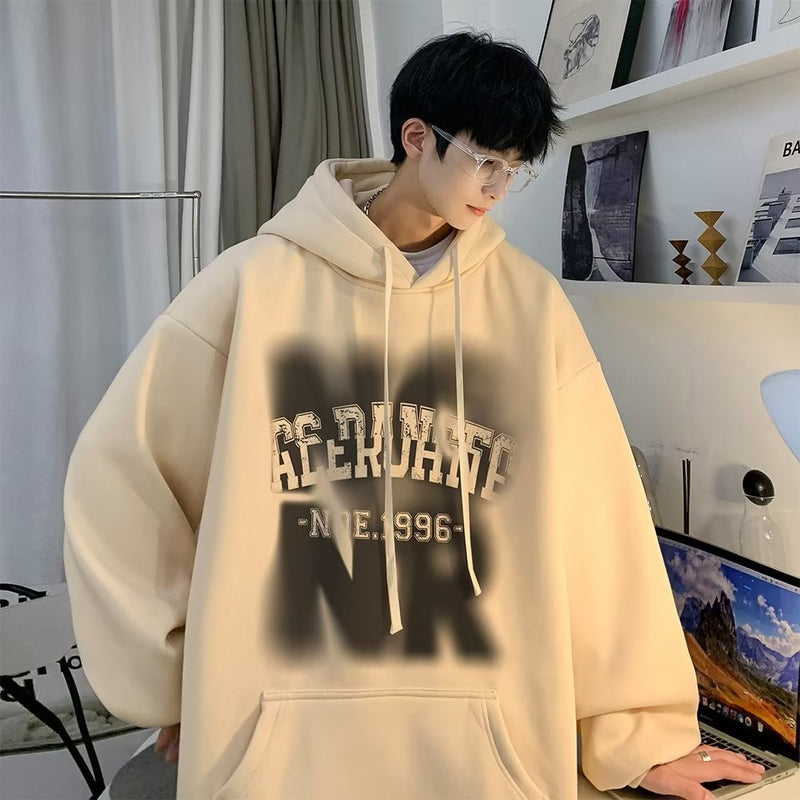 Men Hoodie Sweater Spring and Autumn Retro Fashion Brand Hooded Top Pu Handsome Coat