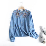 Women T-Shirt Women's Spring and Autumn Denim Long-Sleeved Shirt