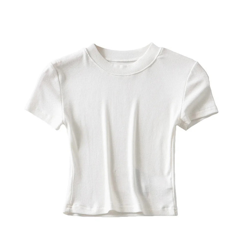 Women's T-Shirt Summer round Neck Tight Short-Sleeved T-shirt