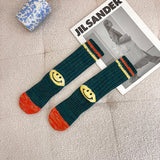 Kapital Sock Hitian Hehong Heel Smiley Face Socks Ins Trendy Street Mid-Calf Autumn and Winter Wool Thick Thread Knitted Socks