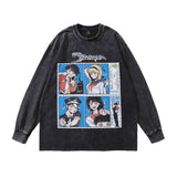 Men Long Sleeve Shirt Dark Cartoon Distressed Long Sleeve T-shirt Men and Women Ins Washed