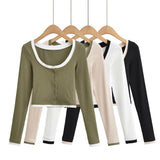 Women T-Shirt Bottoming Shirt Autumn and Winter Women's Short T-shirt Thread Top