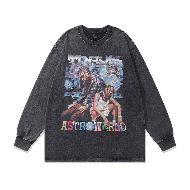 Men Long Sleeve Shirt Washed Long Sleeve Bottoming T-shirt Men and Women Oversize