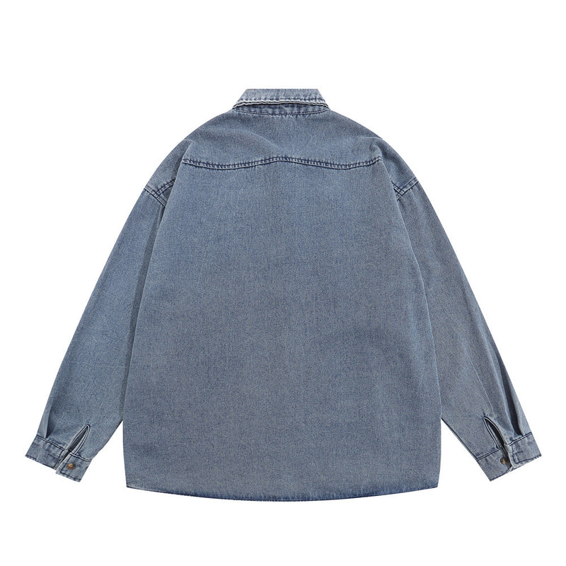 Men Denim Jacket Denim Shirt Men's Spring and Autumn Loose Casual Long Sleeves