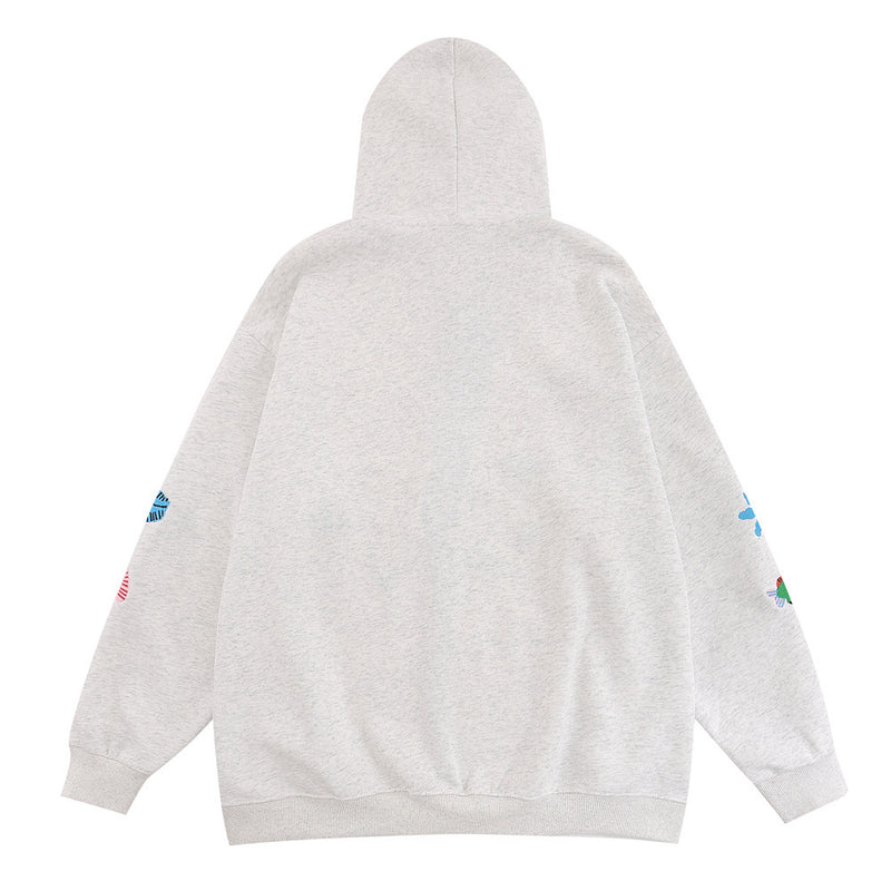 Men Hoodie Embroidered Sweater Coat Men's Spring and Autumn Loose Casual Long Sleeves