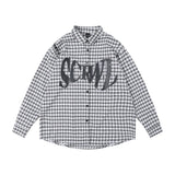 Men Long Sleeve T Shirt Plaid Letter Print Hollow out Long Sleeve Shirt Loose Casual Shirt