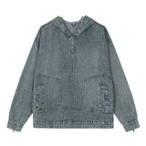Men Denim Jacket Washed Do the Old Cowboy Hooded Sweater Spring and Autumn Loose