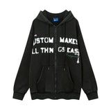 Men Fleece Lined Hoodie Winter Hooded Jacket Men's High Street Letter Printing Distressed Sweater