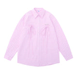 Men Long Sleeved T Shirt Spring and Autumn Yarn-Dyed Plaid Long Sleeve Shirt Men's Fashion Brand Bowknot Shirt