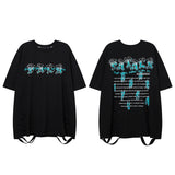 Men T Shirt Retro Dark Ripped Short Sleeve T-shirt Men and Women Loose