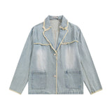 Men Denim Jacket Washed Denim Jacket Men Autumn Stitching Loose Jacket Coat
