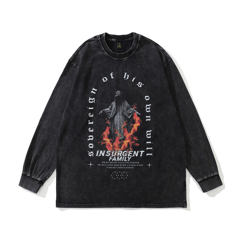 Men Long Sleeve Shirt Printed Dark Men's and Women's round Neck Long Sleeve T-shirt Loose T-shirt