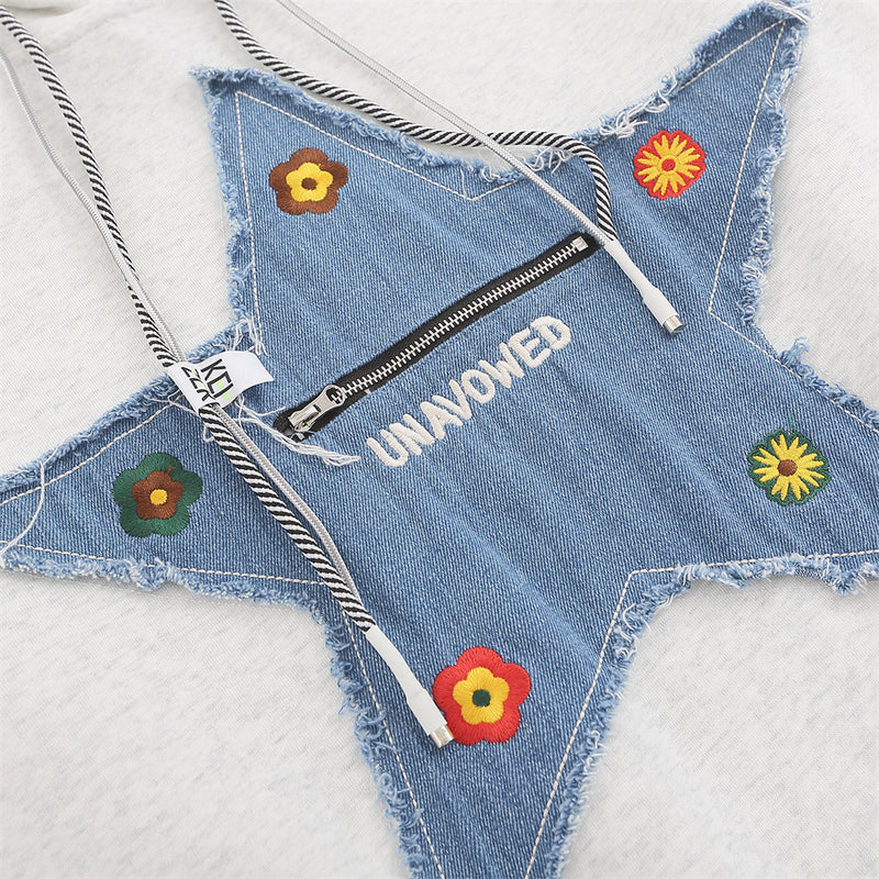 Men Hoodie Five-Pointed Star Patch Pocket Hooded Sweater