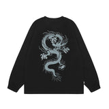 Men Long Sleeve Shirt Blue Dragon Printed Long Sleeve Bottoming T-shirt Men and Women Basic All-Matching Casual