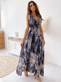Jungle Print Maxi Dress Summer Print Backless Dress