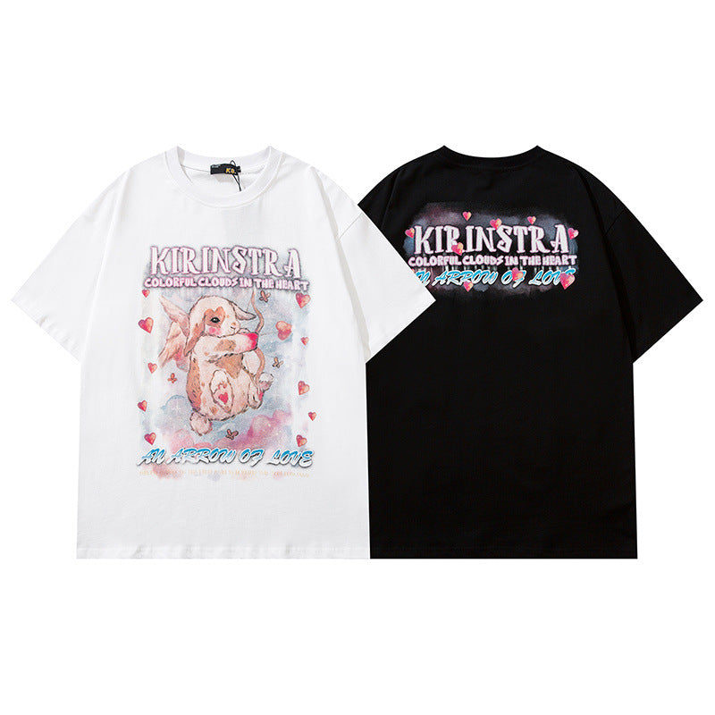 Men T Shirt Sweet Cool Bunny Printed Short Sleeve T-shirt Men and Women Couple Retro