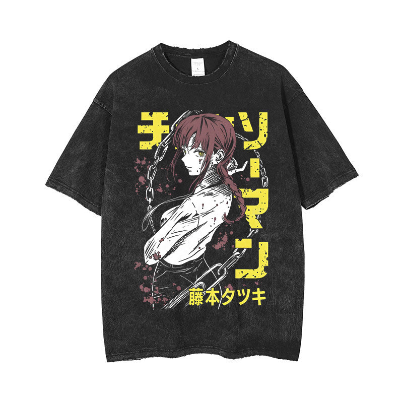 Anime Chainsaw Man Acid Tshirt Retro Vintage Washed