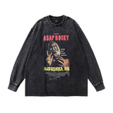 Men Long Sleeve Shirt Cartoon Printed Distressed Long Sleeve T-shirt Men and Women Retro