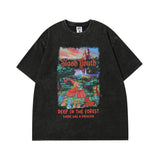 Men T Shirt Vintage Printed Washed Distressed Couple Short Sleeve T-shirt