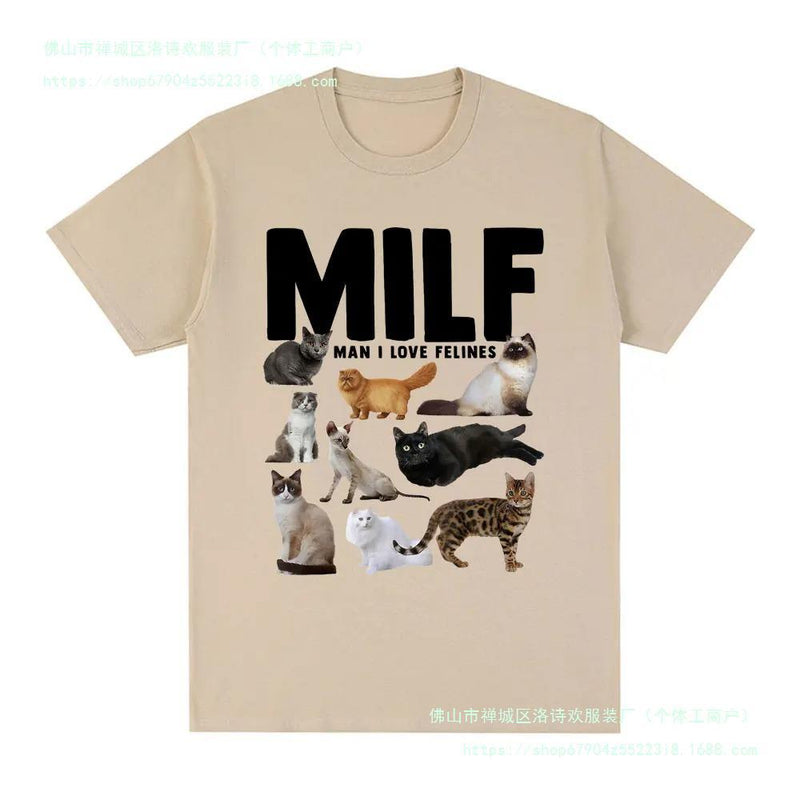 MILF Man I Love Felines Funny Meme T-Shirt Cat Lovers Graphi