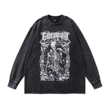 Men Long Sleeve Shirt Vintage Printed Washed Long Sleeve T-shirt Male and Female Trendy Brand