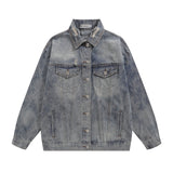 Men Denim Jacket Men's Autumn Loose Wash Distressed Coat