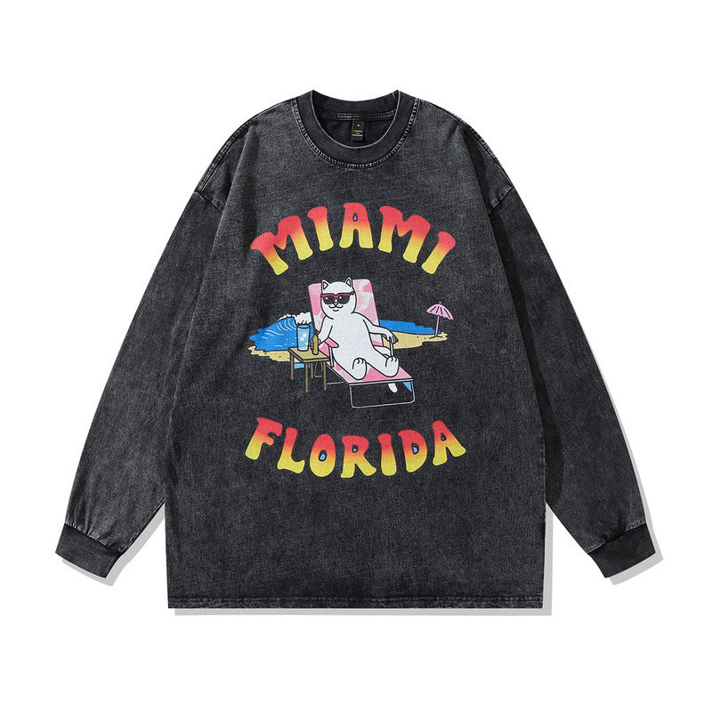 Men Long Sleeve Shirt Street Distressed Long Sleeve T-shirt Men's Trendy Ins round Neck Sweater
