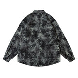 Men Long Sleeved T Shirt Distressed Plaid Shirt Men's High Street Stitching Loose Lapels Long Sleeve Shirt Coat Autumn and Winter