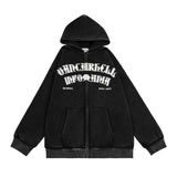 Men Fleece Lined Hoodie Portrait Printing Hooded Cardigan Sweater Men's Washed Distressed Coat