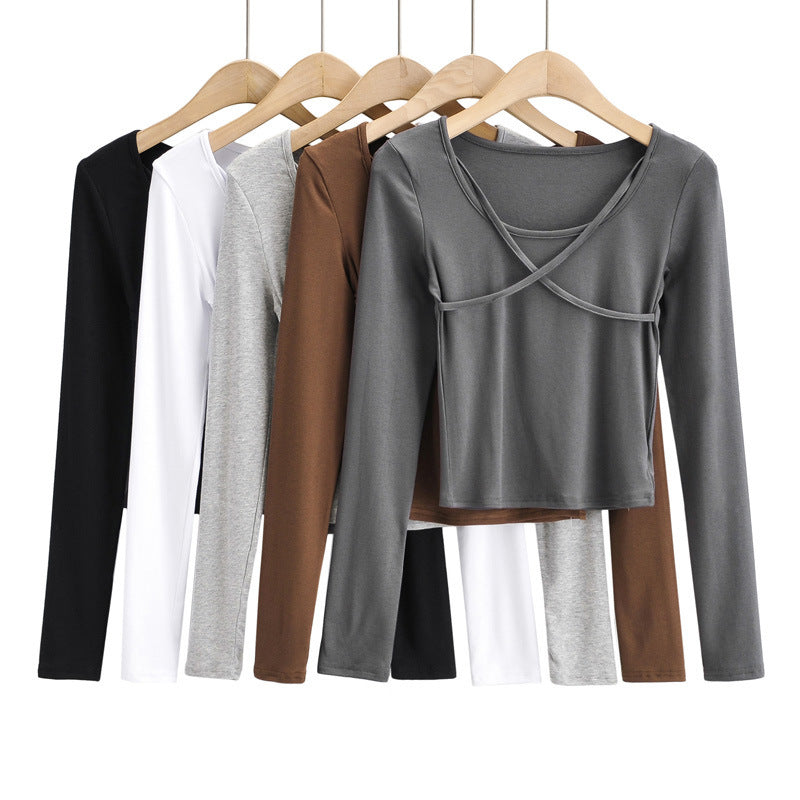 Women T-shirt U-Neck Long-Sleeved Bottoming Shirt Fall/Winter Slim T-shirt
