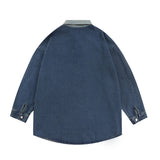 Men's Long Sleeve T Shirt Animal Cartoon Embroidered Denim Polo Shirt Men's Loose Long Sleeve Shirt